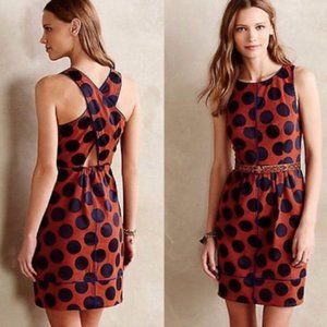 Anthropologie MAEVE ROKIN Orange Blue Dot Dress with Pockets Size 8